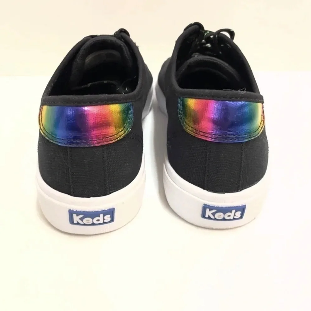 NEW Keds Black Crew Kick Holo Rainbow Wave Lace Up Platform Sneakers
